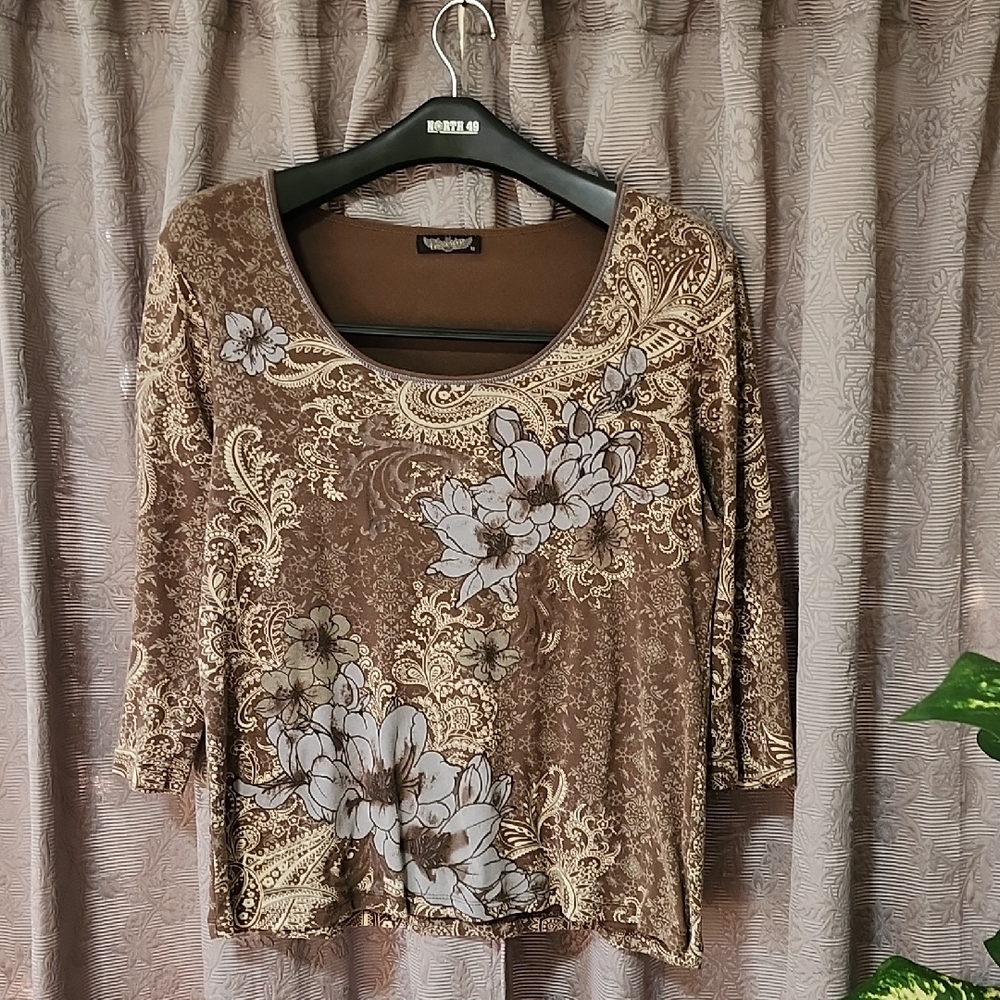 Vanilla Sugar Elegant Brown Floral Top